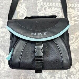 Sony Handycam Soft Carrying Case Shoulder Bag Black Blue Trim Adjustable